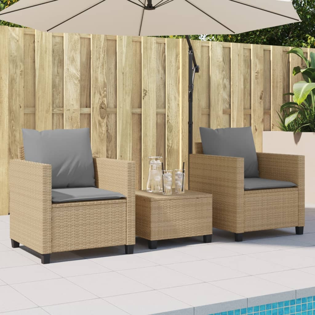 3-delige Bistroset met kussens poly rattan beige is nu te koop bij PeponiXL, paradijselijk wonen!
