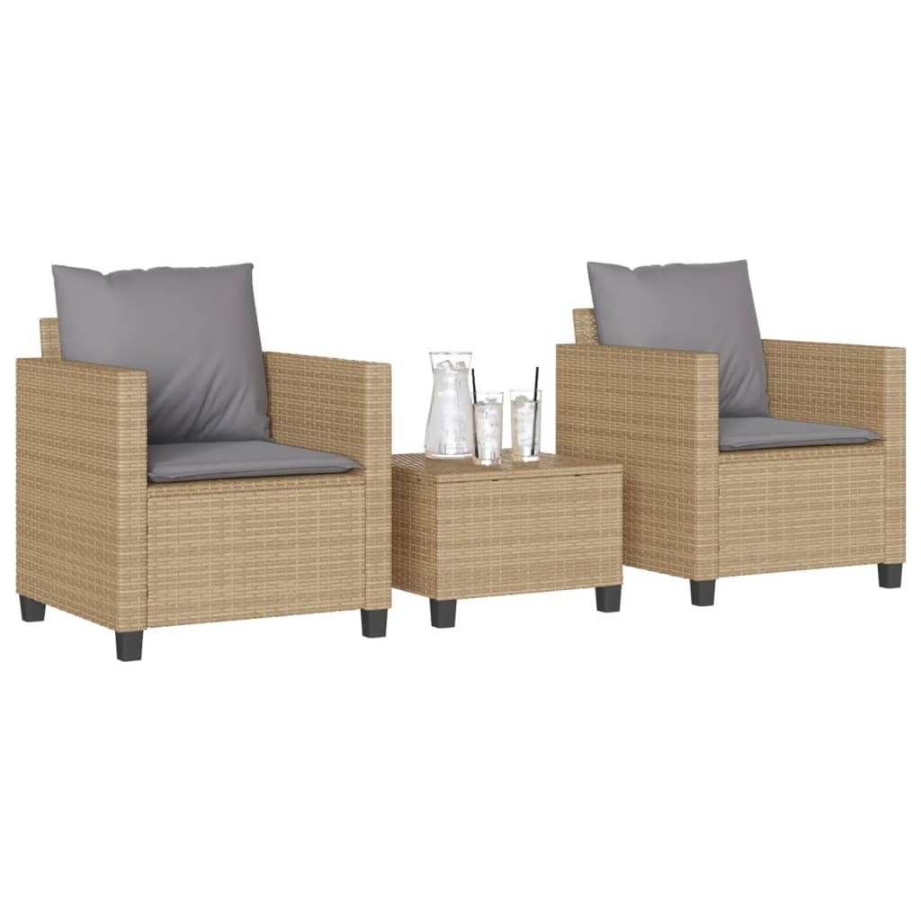 3-delige Bistroset met kussens poly rattan beige is nu te koop bij PeponiXL, paradijselijk wonen!