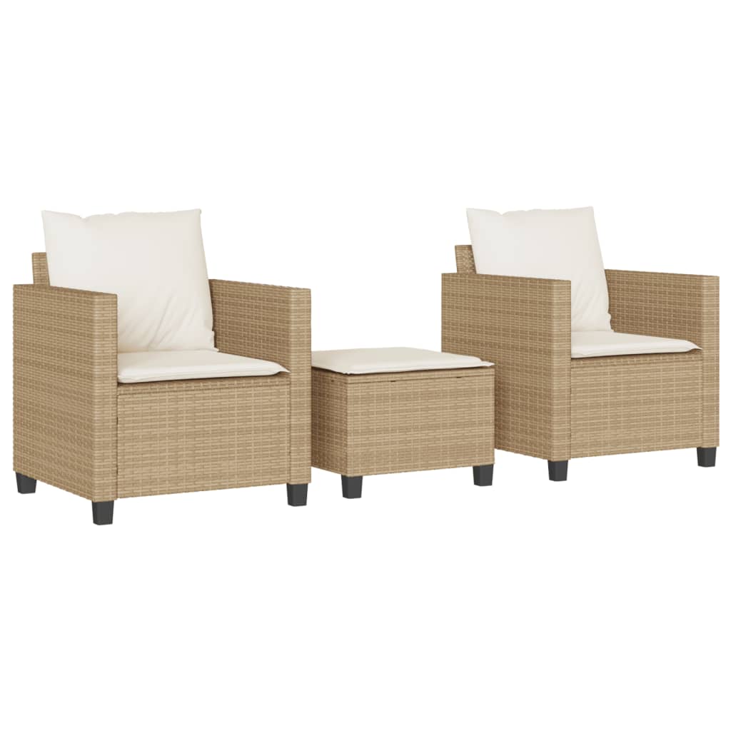 3-delige Bistroset met kussens poly rattan beige is nu te koop bij PeponiXL, paradijselijk wonen!