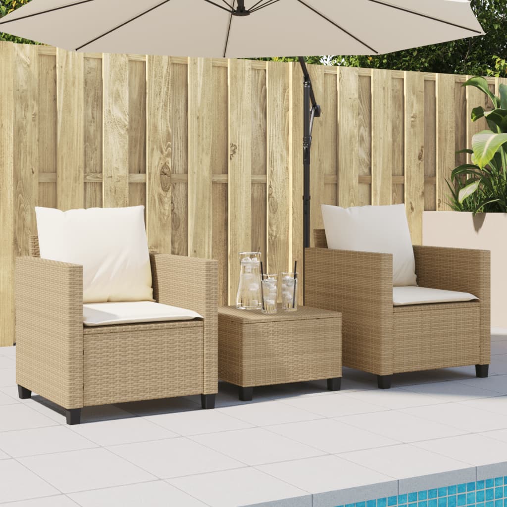 3-delige Bistroset met kussens poly rattan beige is nu te koop bij PeponiXL, paradijselijk wonen!