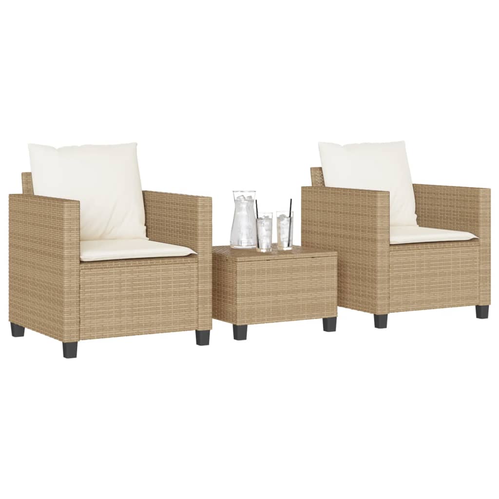 3-delige Bistroset met kussens poly rattan beige is nu te koop bij PeponiXL, paradijselijk wonen!