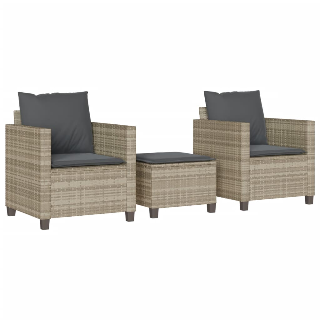 3-delige Bistroset met kussens poly rattan lichtgrijs is nu te koop bij PeponiXL, paradijselijk wonen!