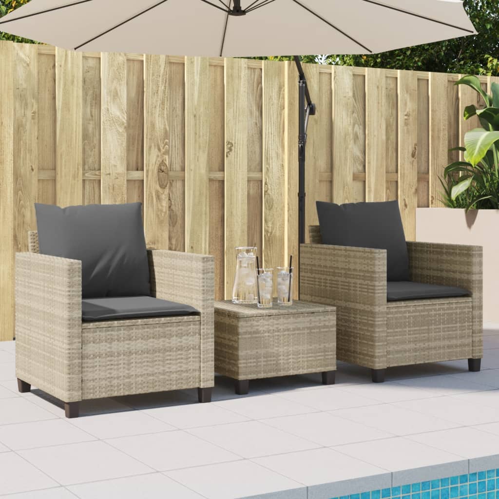 3-delige Bistroset met kussens poly rattan lichtgrijs is nu te koop bij PeponiXL, paradijselijk wonen!