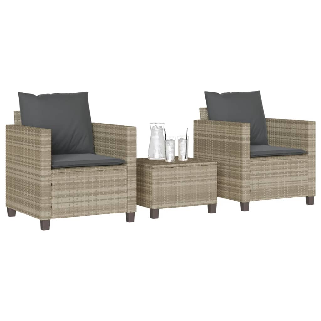 3-delige Bistroset met kussens poly rattan lichtgrijs is nu te koop bij PeponiXL, paradijselijk wonen!