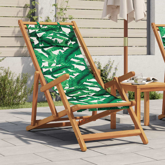 Strandstoel inklapbaar bladpatroon eucalyptushout en stof is nu te koop bij PeponiXL, paradijselijk wonen!