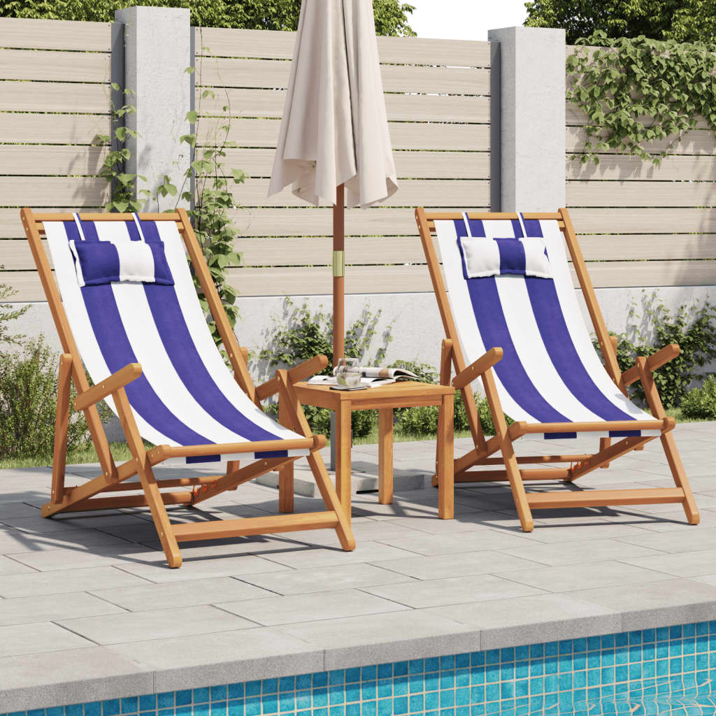 Strandstoel inklapbaar eucalyptushout en stof blauw en wit is nu te koop bij PeponiXL, paradijselijk wonen!