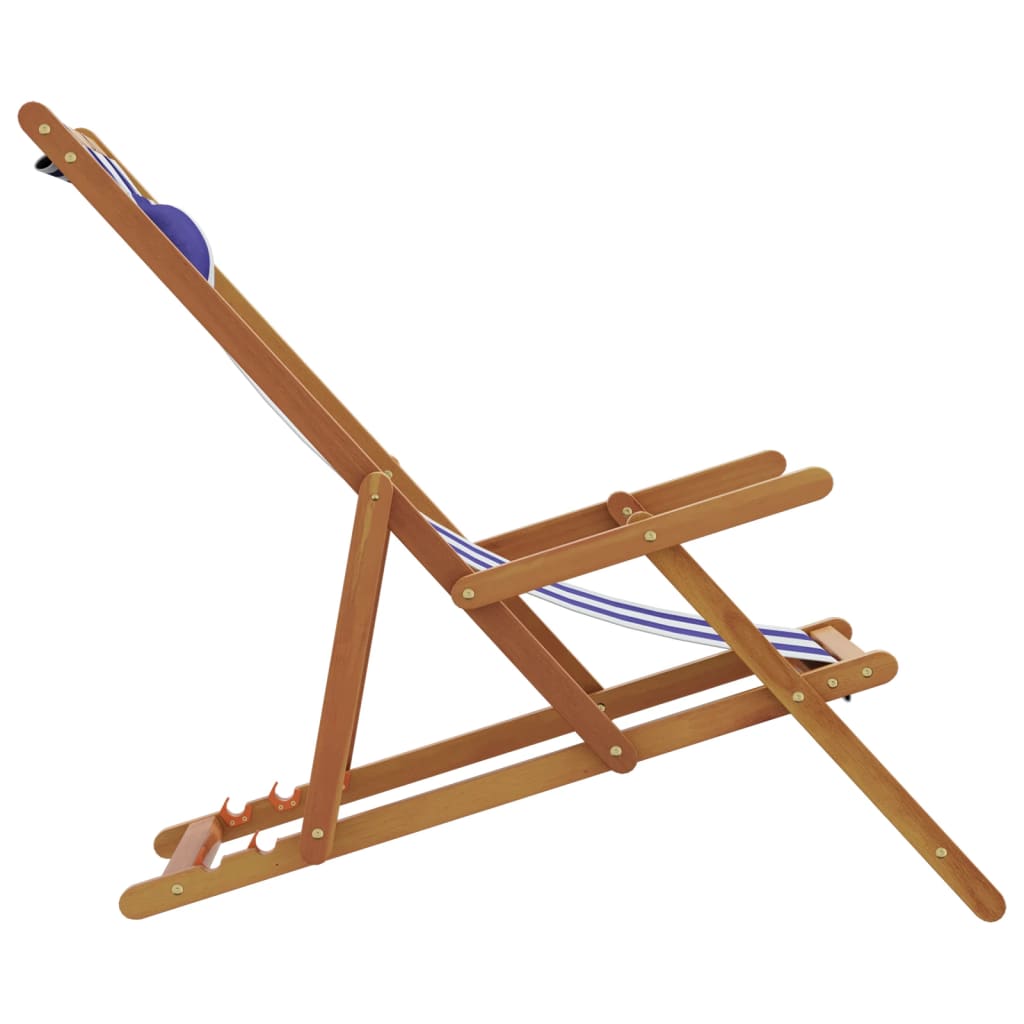Strandstoel inklapbaar eucalyptushout en stof blauw en wit is nu te koop bij PeponiXL, paradijselijk wonen!