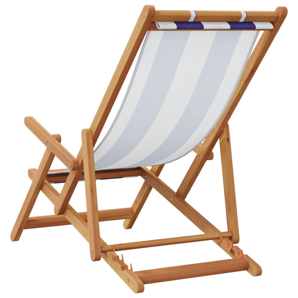 Strandstoel inklapbaar eucalyptushout en stof blauw en wit is nu te koop bij PeponiXL, paradijselijk wonen!