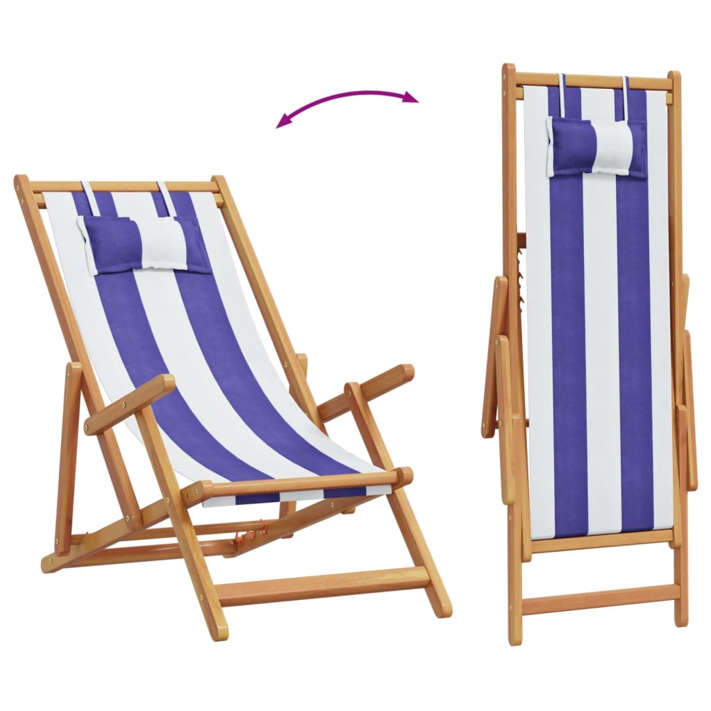 Strandstoel inklapbaar eucalyptushout en stof blauw en wit is nu te koop bij PeponiXL, paradijselijk wonen!