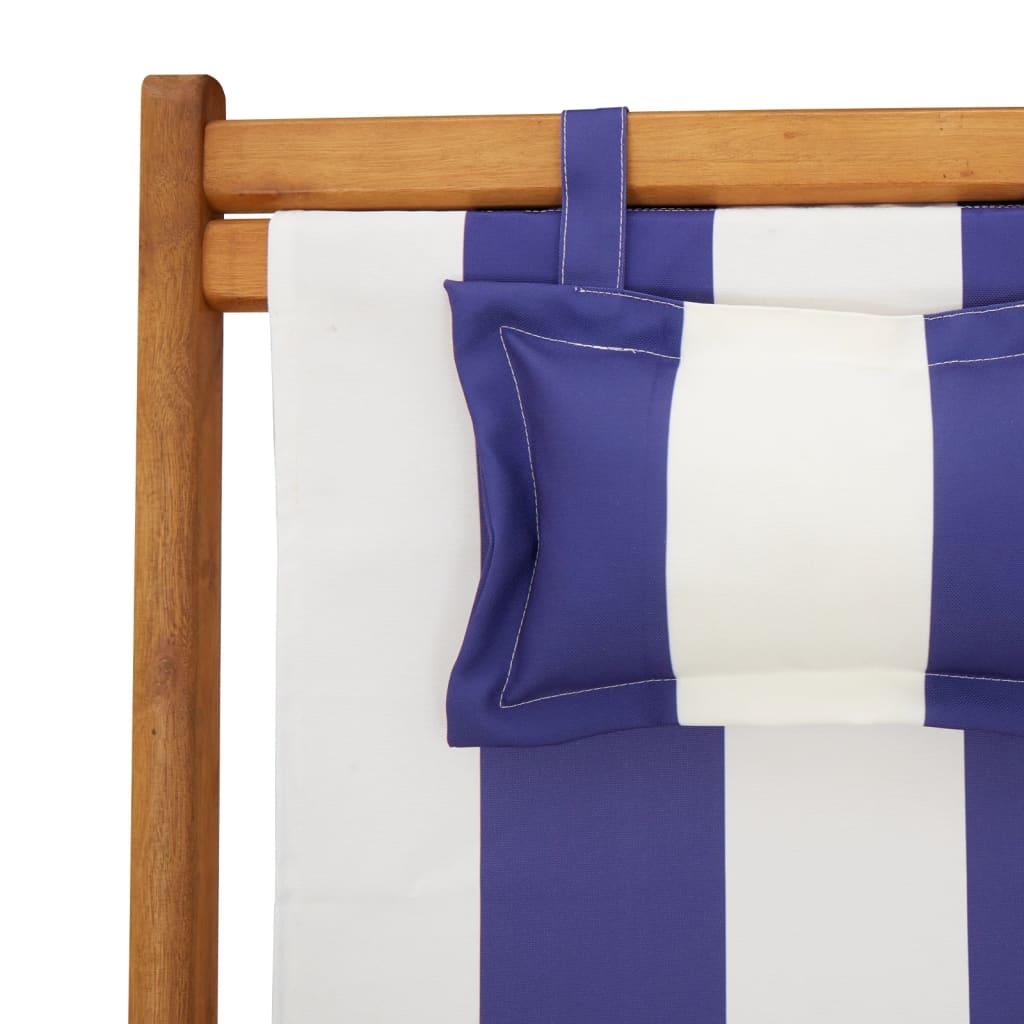 Strandstoel inklapbaar eucalyptushout en stof blauw en wit is nu te koop bij PeponiXL, paradijselijk wonen!