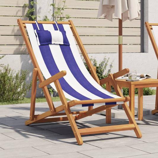 Strandstoel inklapbaar eucalyptushout en stof blauw en wit is nu te koop bij PeponiXL, paradijselijk wonen!