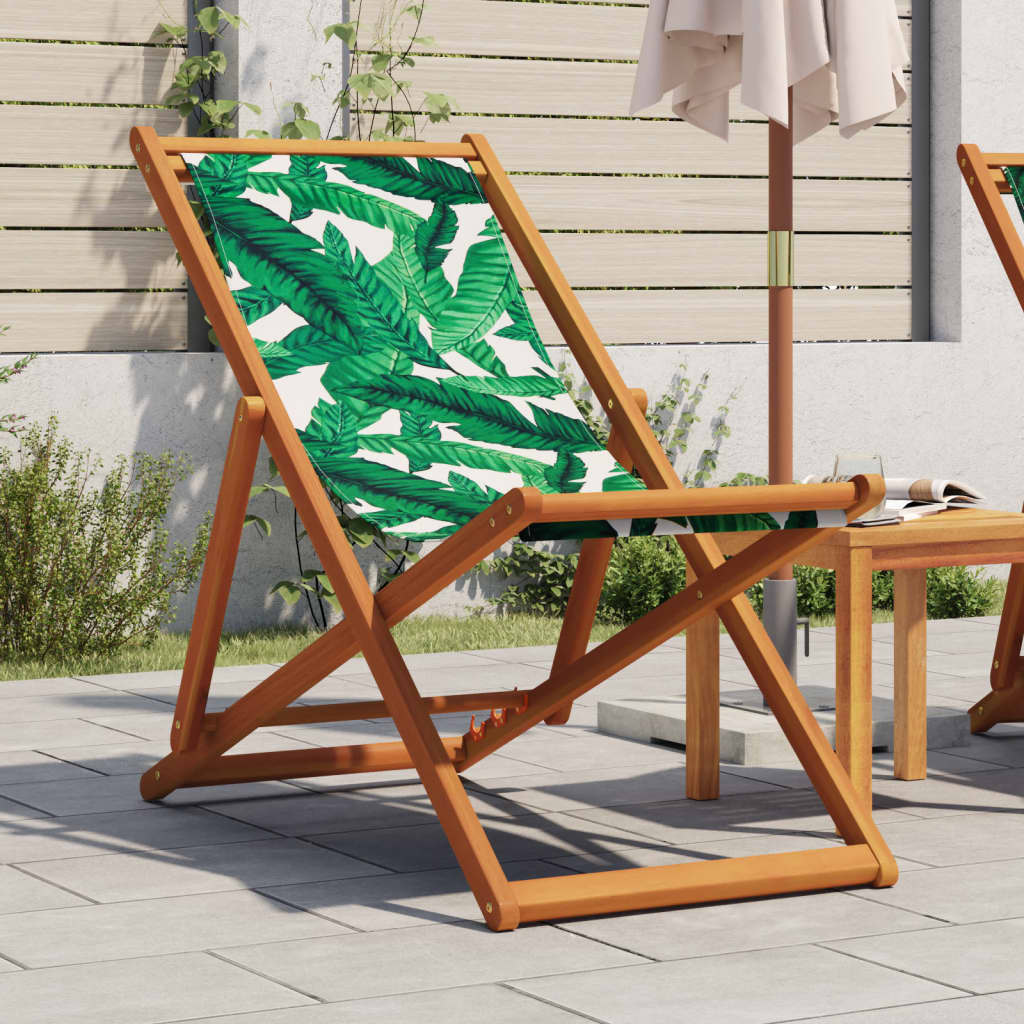 Strandstoel inklapbaar bladpatroon eucalyptushout en stof is nu te koop bij PeponiXL, paradijselijk wonen!