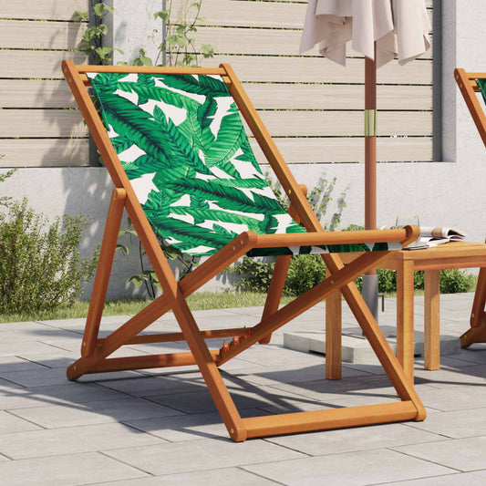 Strandstoel inklapbaar bladpatroon eucalyptushout en stof is nu te koop bij PeponiXL, paradijselijk wonen!
