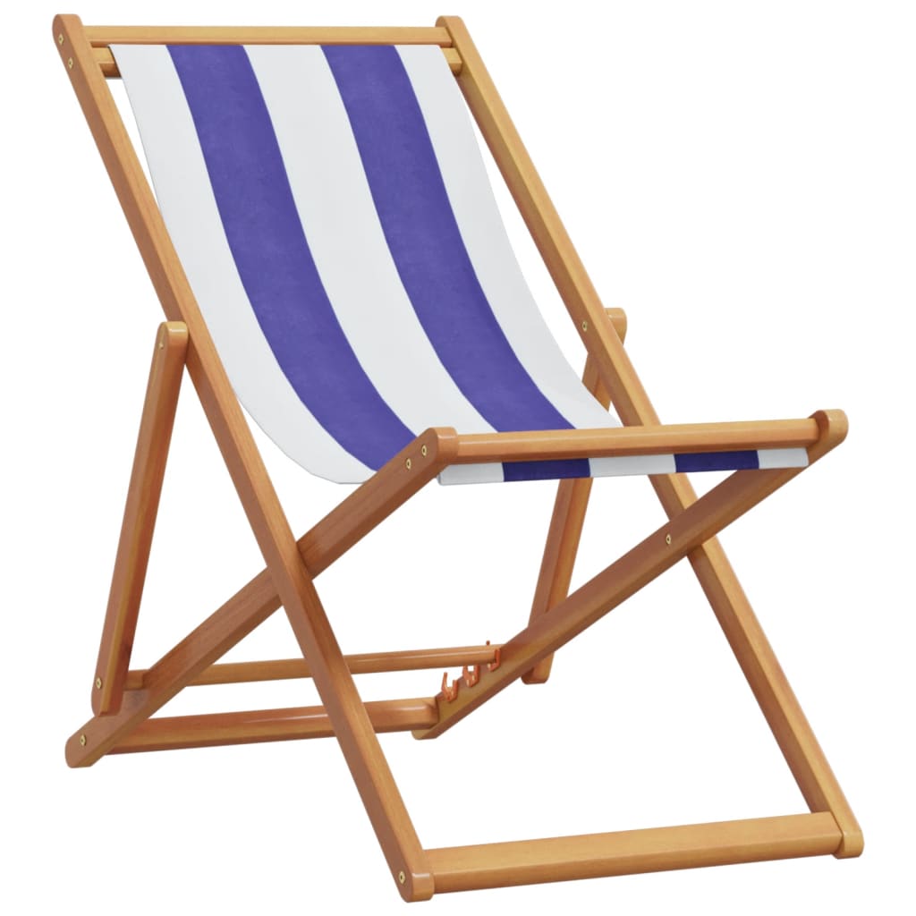 Strandstoel inklapbaar eucalyptushout en stof blauw en wit is nu te koop bij PeponiXL, paradijselijk wonen!
