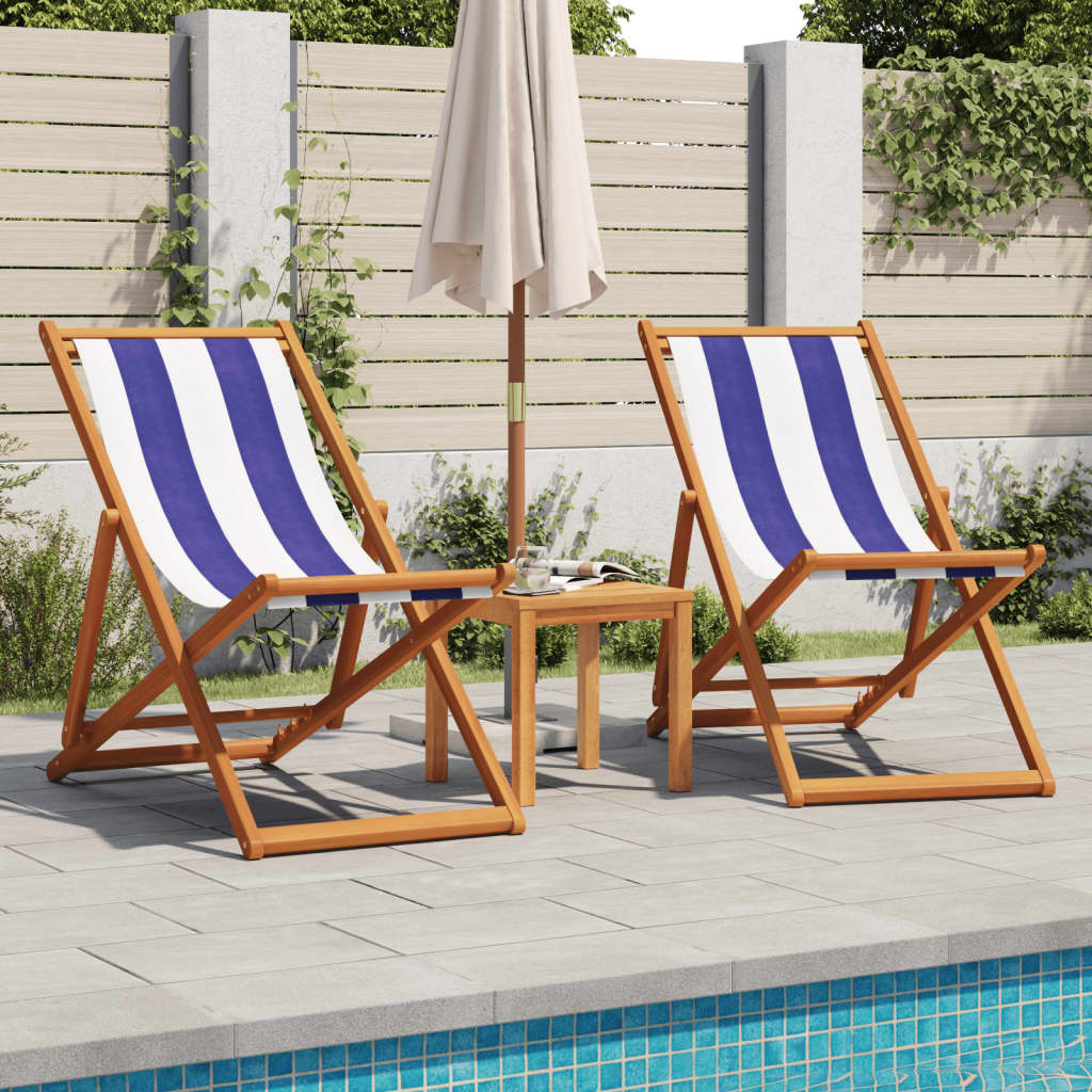 Strandstoel inklapbaar eucalyptushout en stof blauw en wit is nu te koop bij PeponiXL, paradijselijk wonen!