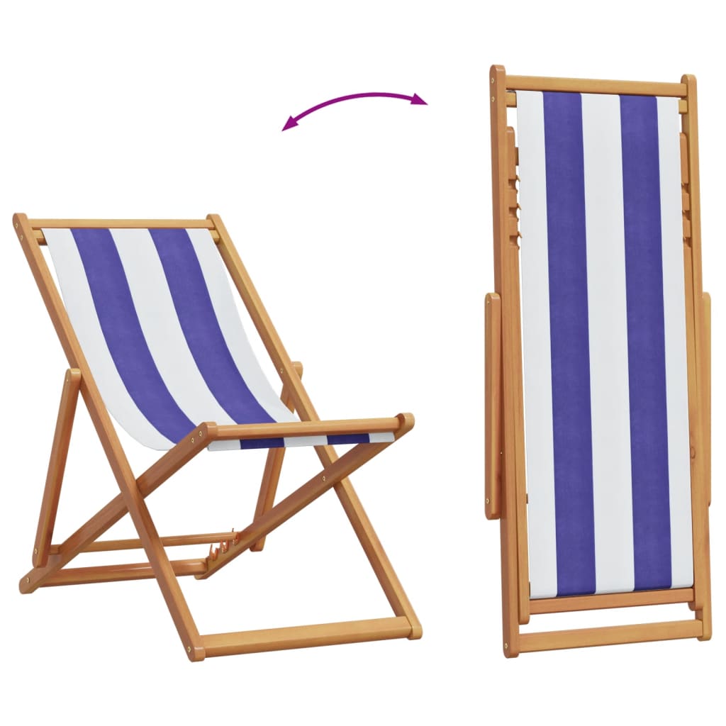 Strandstoel inklapbaar eucalyptushout en stof blauw en wit is nu te koop bij PeponiXL, paradijselijk wonen!