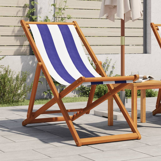 Strandstoel inklapbaar eucalyptushout en stof blauw en wit is nu te koop bij PeponiXL, paradijselijk wonen!
