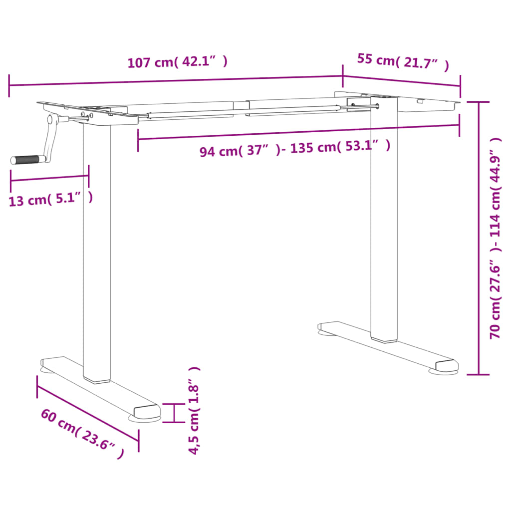 Zit-sta bureauframe (94-135)x60x(70-114) cm staal wit is nu te koop bij PeponiXL, paradijselijk wonen!