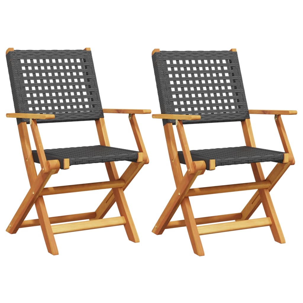 Tuinstoelen 2 st massief acaciahout en poly rattan zwart is nu te koop bij PeponiXL, paradijselijk wonen!