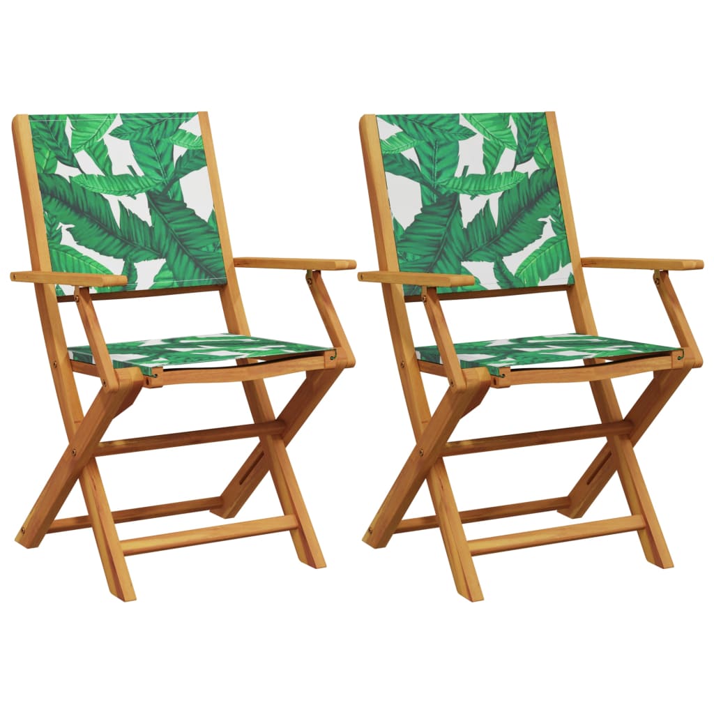 Tuinstoelen 2 st bladpatroon massief acaciahout en stof is nu te koop bij PeponiXL, paradijselijk wonen!