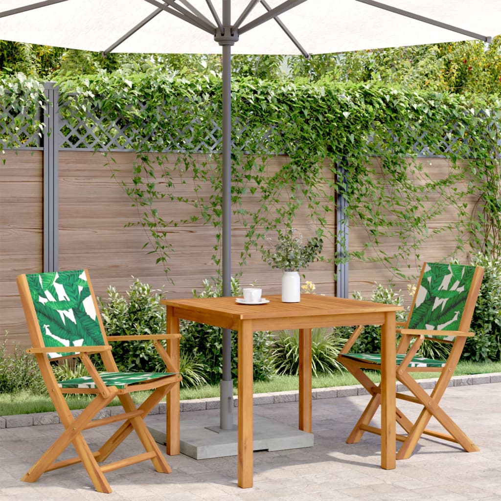 Tuinstoelen 2 st bladpatroon massief acaciahout en stof is nu te koop bij PeponiXL, paradijselijk wonen!