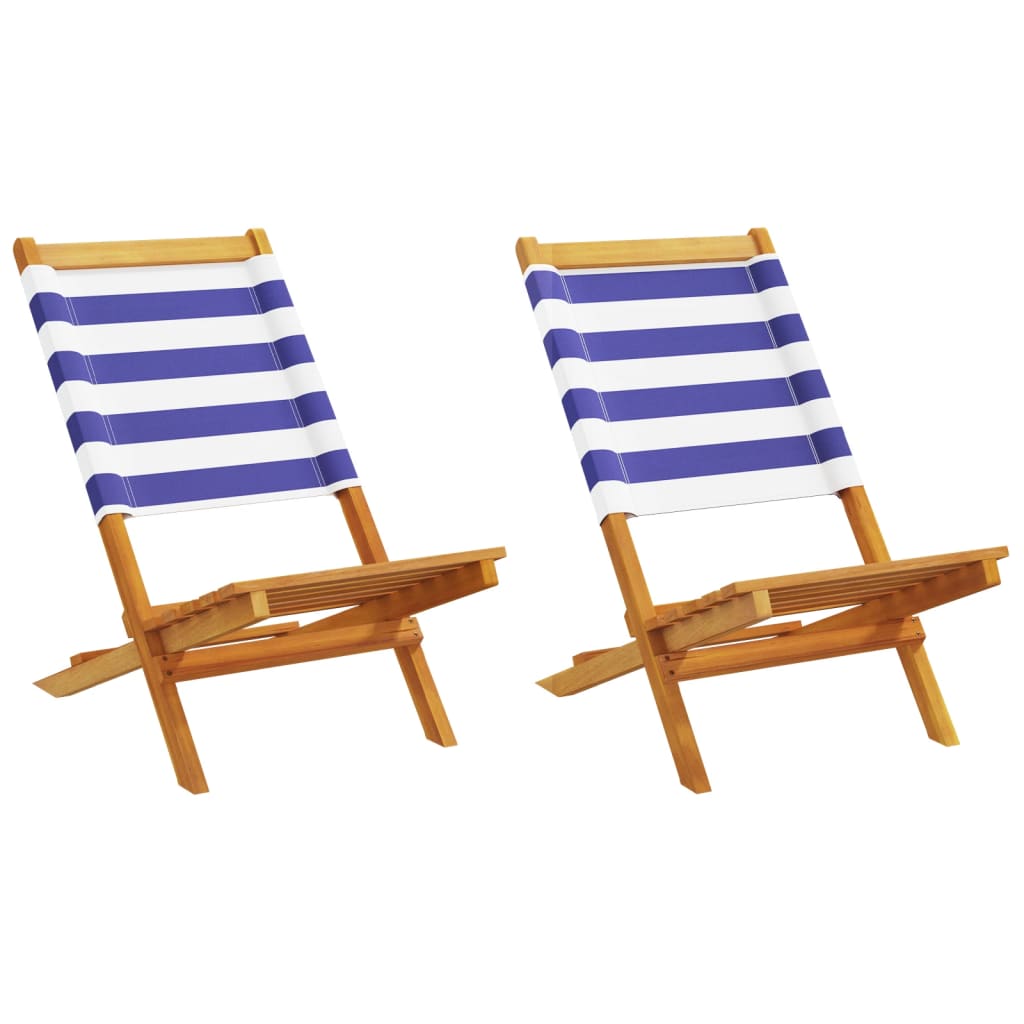 Tuinstoelen 2 st massief acaciahout en stof blauw en wit is nu te koop bij PeponiXL, paradijselijk wonen!