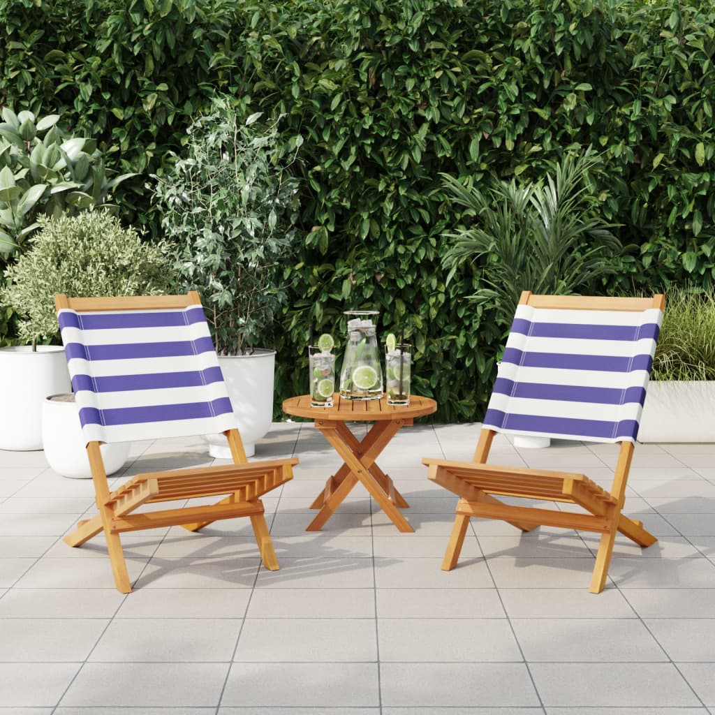 Tuinstoelen 2 st massief acaciahout en stof blauw en wit is nu te koop bij PeponiXL, paradijselijk wonen!