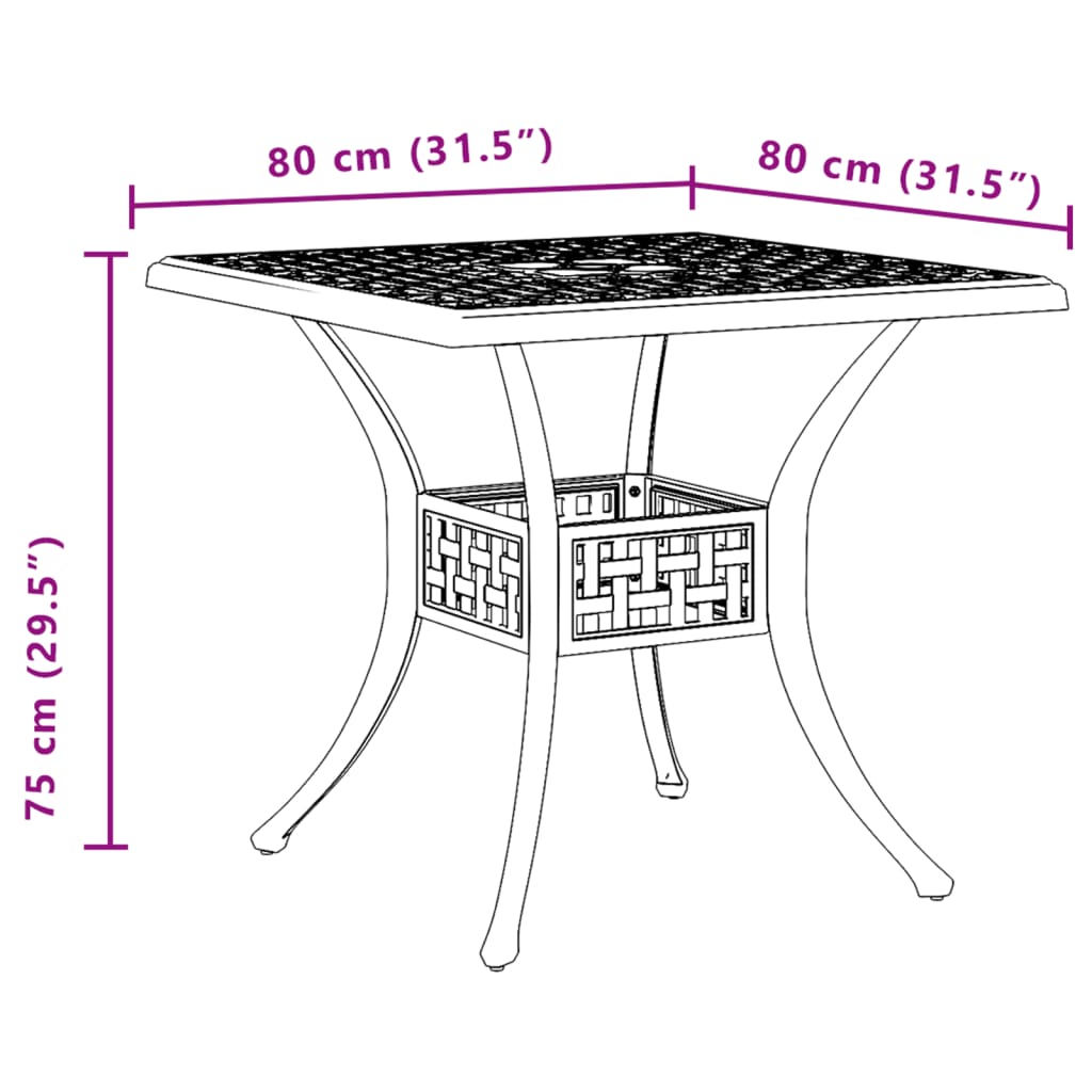 Tuintafel 80x80x75 cm gietaluminium bronskleurig is nu te koop bij PeponiXL, paradijselijk wonen!