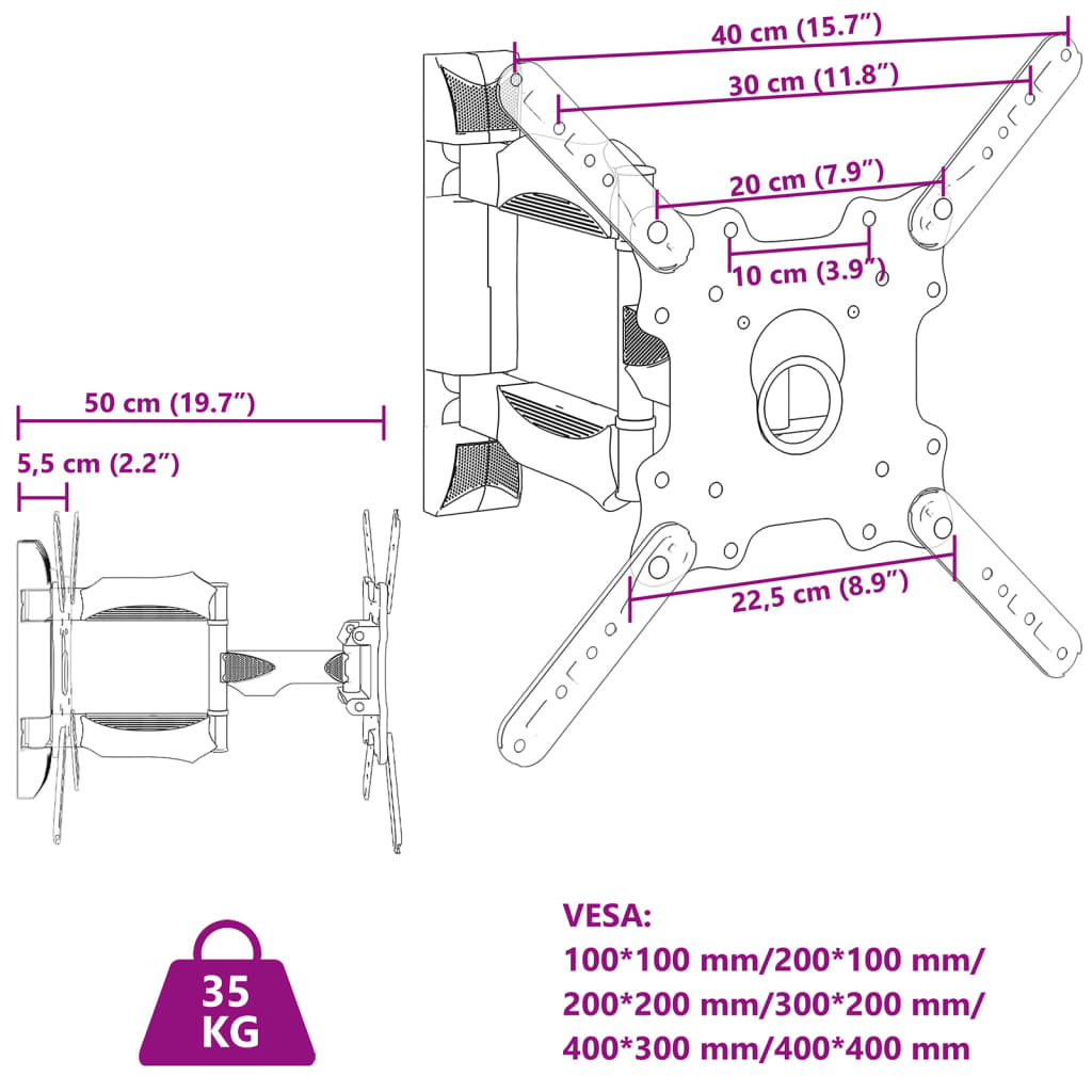 Tv-muurbeugel 32-55 inch scherm 35 kg Max VESA 400x400 cm is nu te koop bij PeponiXL, paradijselijk wonen!