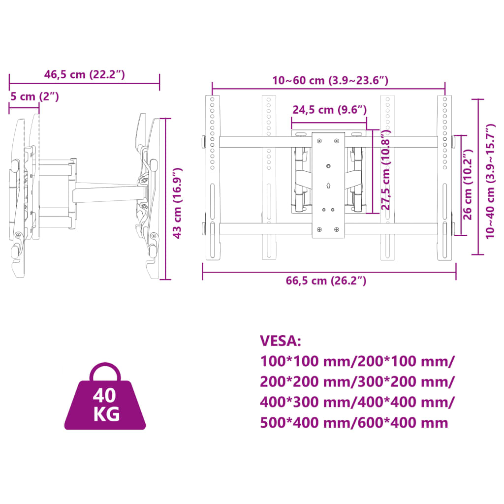Tv-muurbeugel 37-80 inch scherm 40 kg Max VESA 600x400 mm is nu te koop bij PeponiXL, paradijselijk wonen!