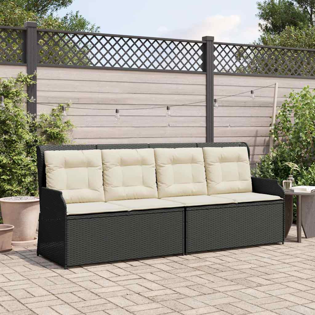 Tuinbankje verstelbaar met kussens poly rattan zwart is nu te koop bij PeponiXL, paradijselijk wonen!