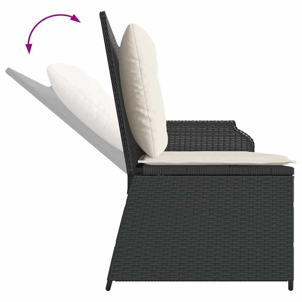 Tuinbankje verstelbaar met kussens poly rattan zwart is nu te koop bij PeponiXL, paradijselijk wonen!