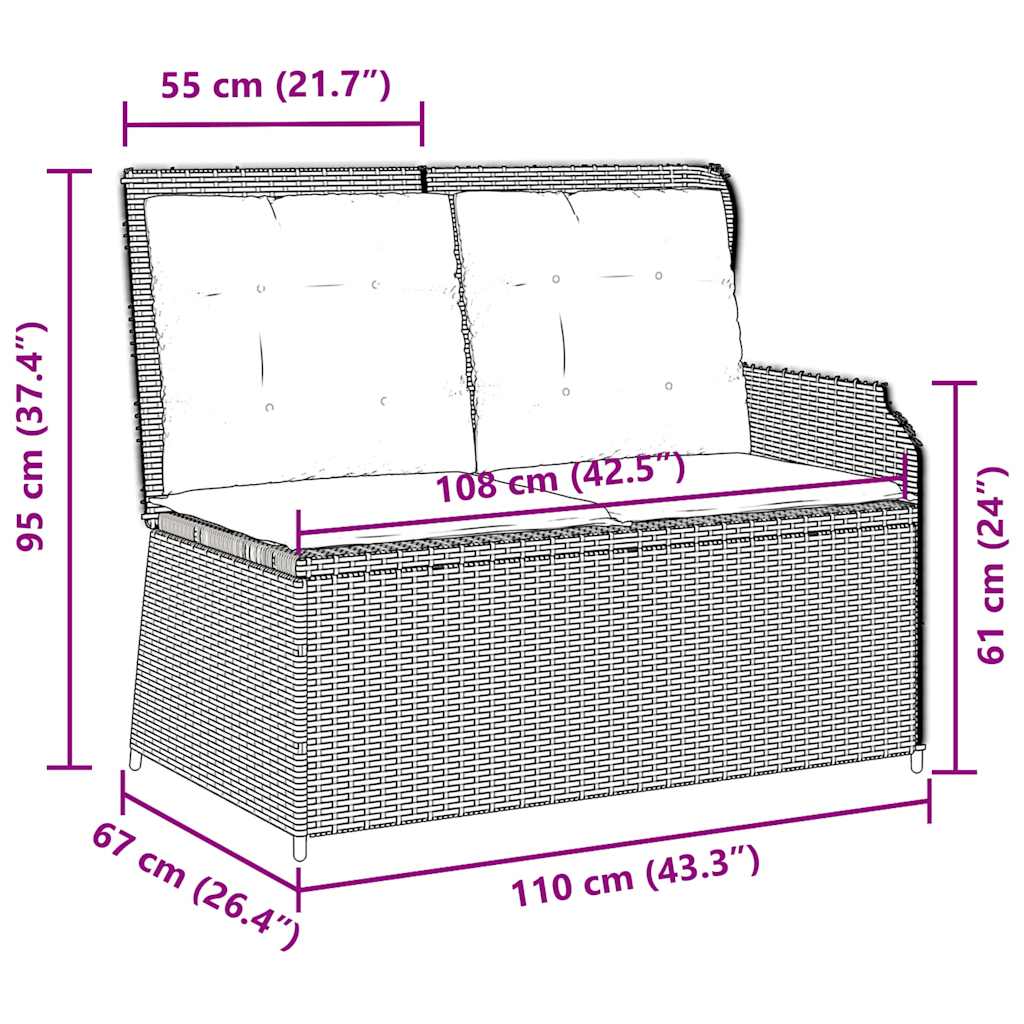 Tuinbankje verstelbaar met kussens poly rattan zwart is nu te koop bij PeponiXL, paradijselijk wonen!