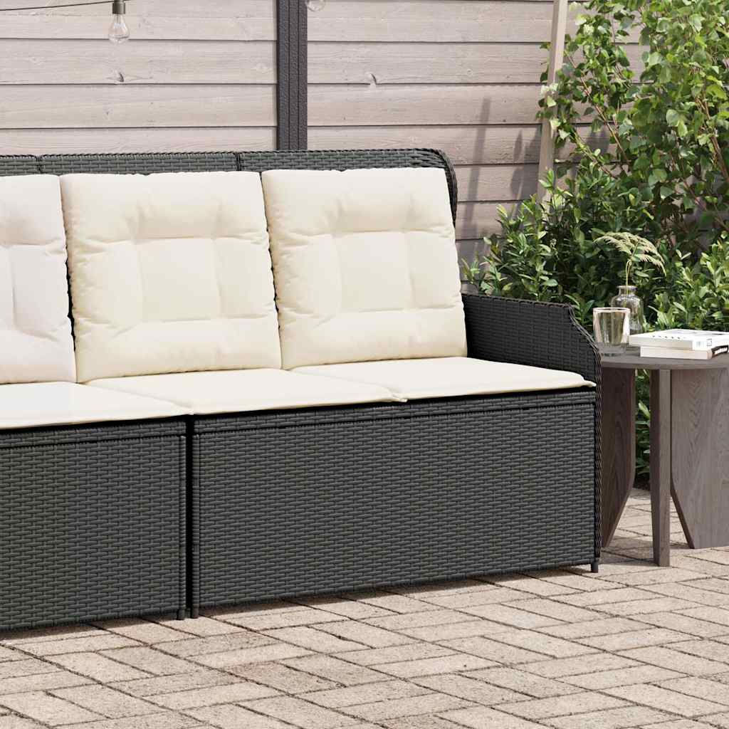 Tuinbankje verstelbaar met kussens poly rattan zwart is nu te koop bij PeponiXL, paradijselijk wonen!