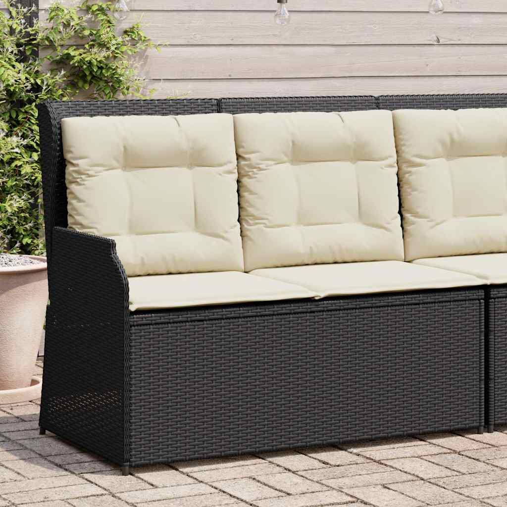 Tuinbankje verstelbaar met kussens poly rattan zwart is nu te koop bij PeponiXL, paradijselijk wonen!