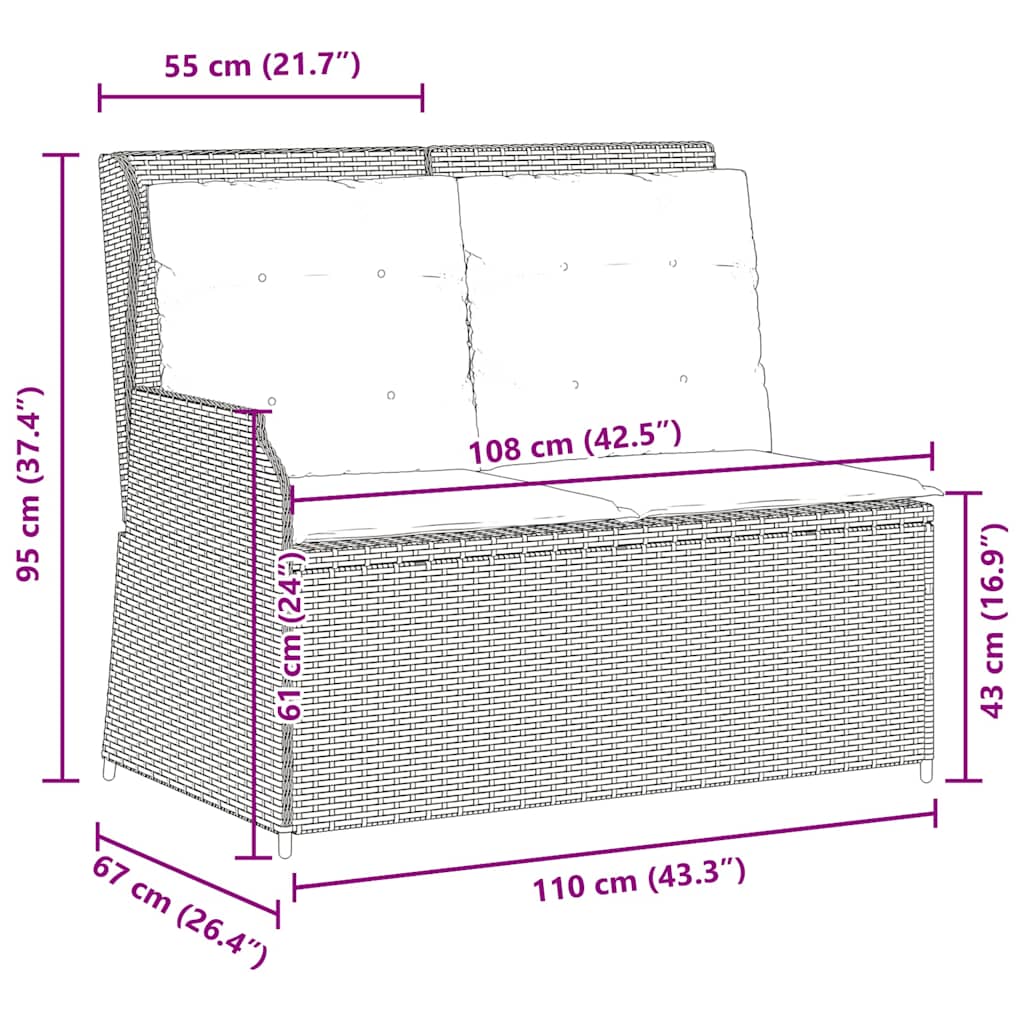Tuinbankje verstelbaar met kussens poly rattan grijs is nu te koop bij PeponiXL, paradijselijk wonen!