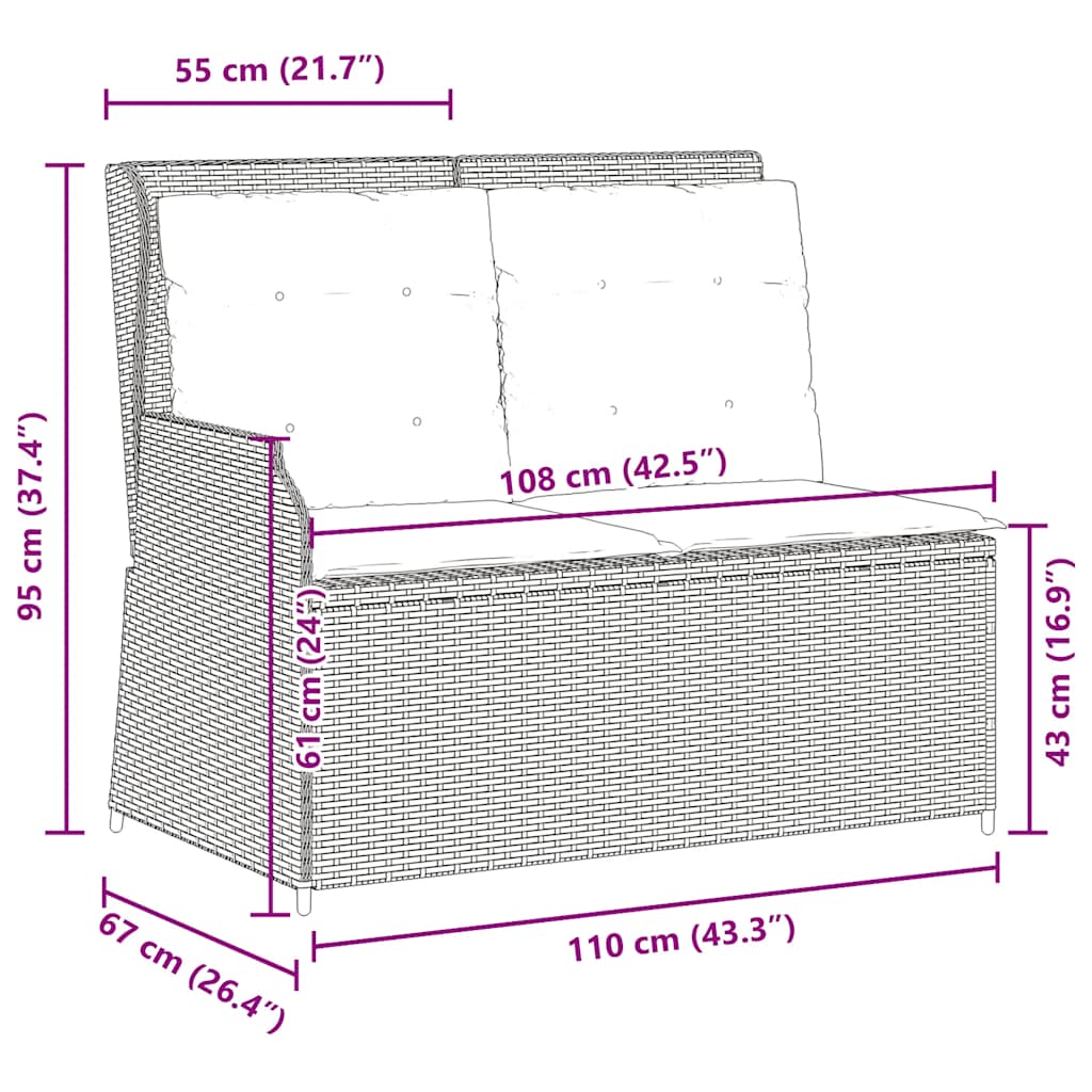 Tuinbankje verstelbaar met kussens poly rattan lichtgrijs is nu te koop bij PeponiXL, paradijselijk wonen!