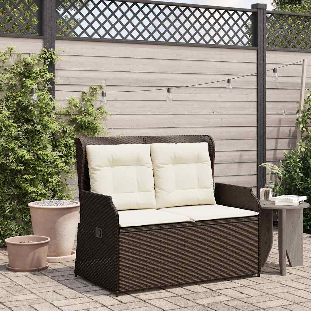 Tuinbankje verstelbaar met kussens poly rattan bruin is nu te koop bij PeponiXL, paradijselijk wonen!