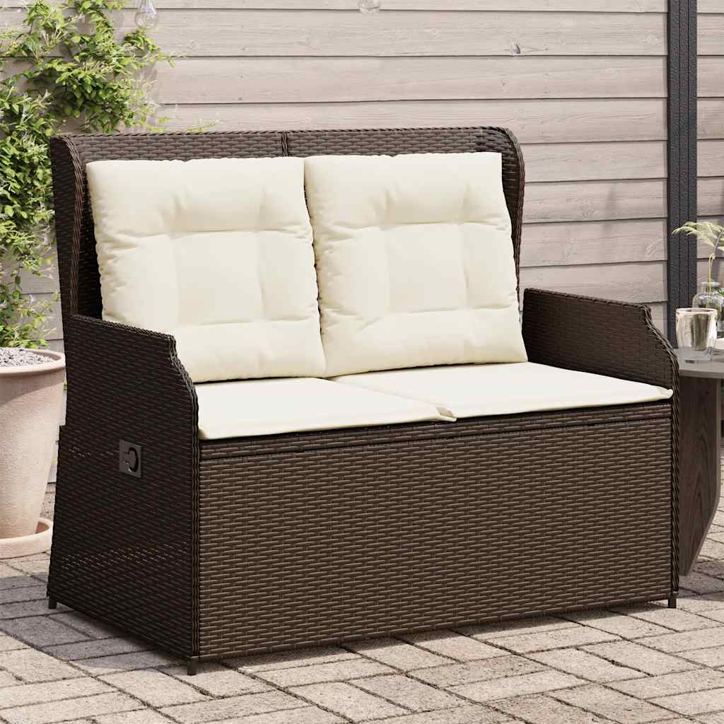 Tuinbankje verstelbaar met kussens poly rattan bruin is nu te koop bij PeponiXL, paradijselijk wonen!