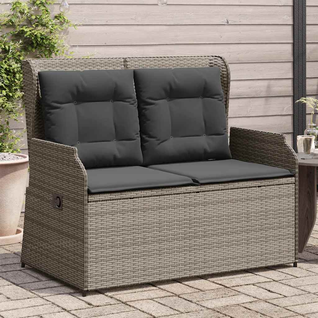 Tuinbankje verstelbaar met kussens poly rattan grijs is nu te koop bij PeponiXL, paradijselijk wonen!