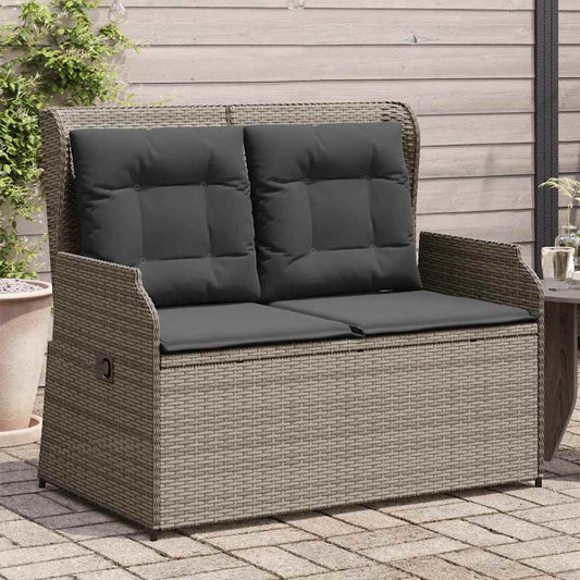 Tuinbankje verstelbaar met kussens poly rattan grijs is nu te koop bij PeponiXL, paradijselijk wonen!