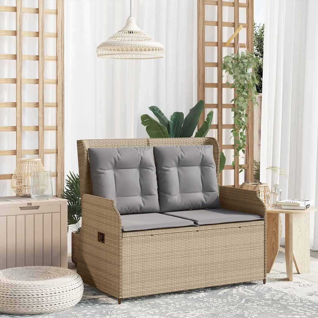Tuinbankje verstelbaar met kussens poly rattan beige is nu te koop bij PeponiXL, paradijselijk wonen!