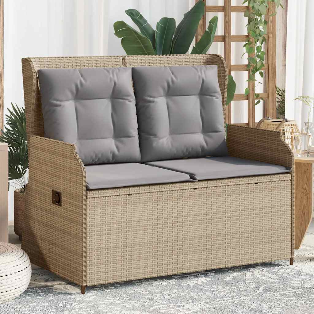 Tuinbankje verstelbaar met kussens poly rattan beige is nu te koop bij PeponiXL, paradijselijk wonen!