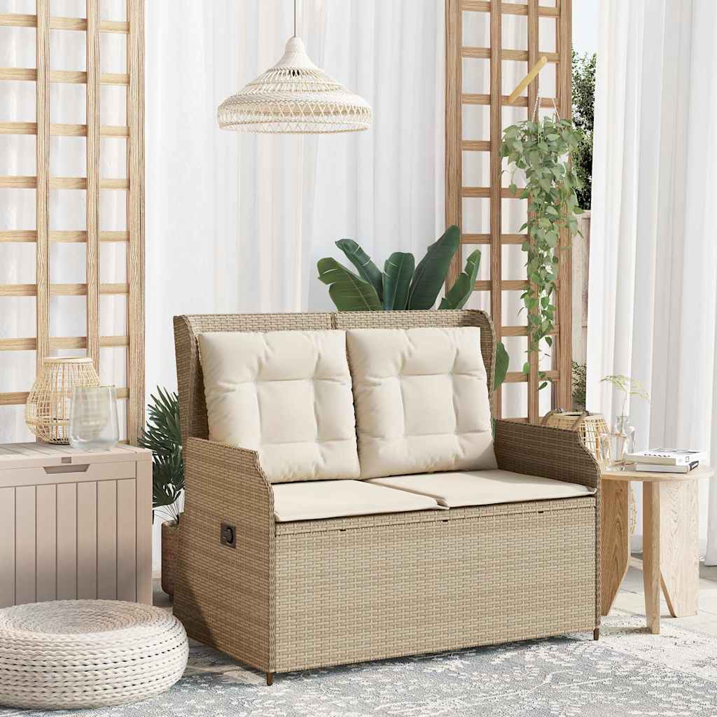 Tuinbankje verstelbaar met kussens poly rattan beige is nu te koop bij PeponiXL, paradijselijk wonen!