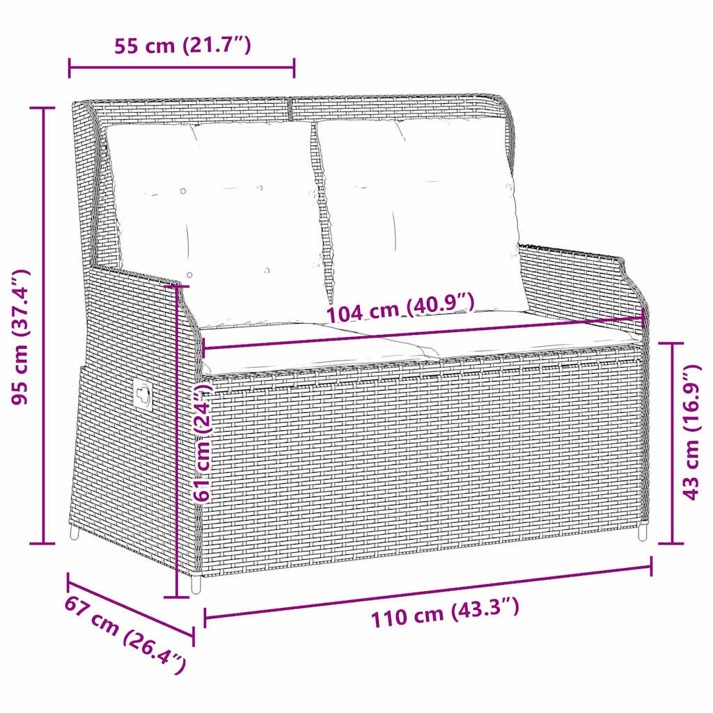 Tuinbankje verstelbaar met kussens poly rattan beige is nu te koop bij PeponiXL, paradijselijk wonen!