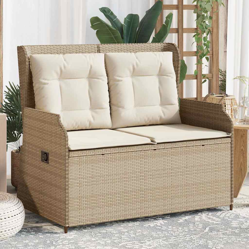 Tuinbankje verstelbaar met kussens poly rattan beige is nu te koop bij PeponiXL, paradijselijk wonen!
