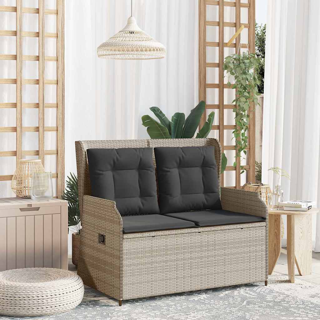 Tuinbankje verstelbaar met kussens poly rattan lichtgrijs is nu te koop bij PeponiXL, paradijselijk wonen!