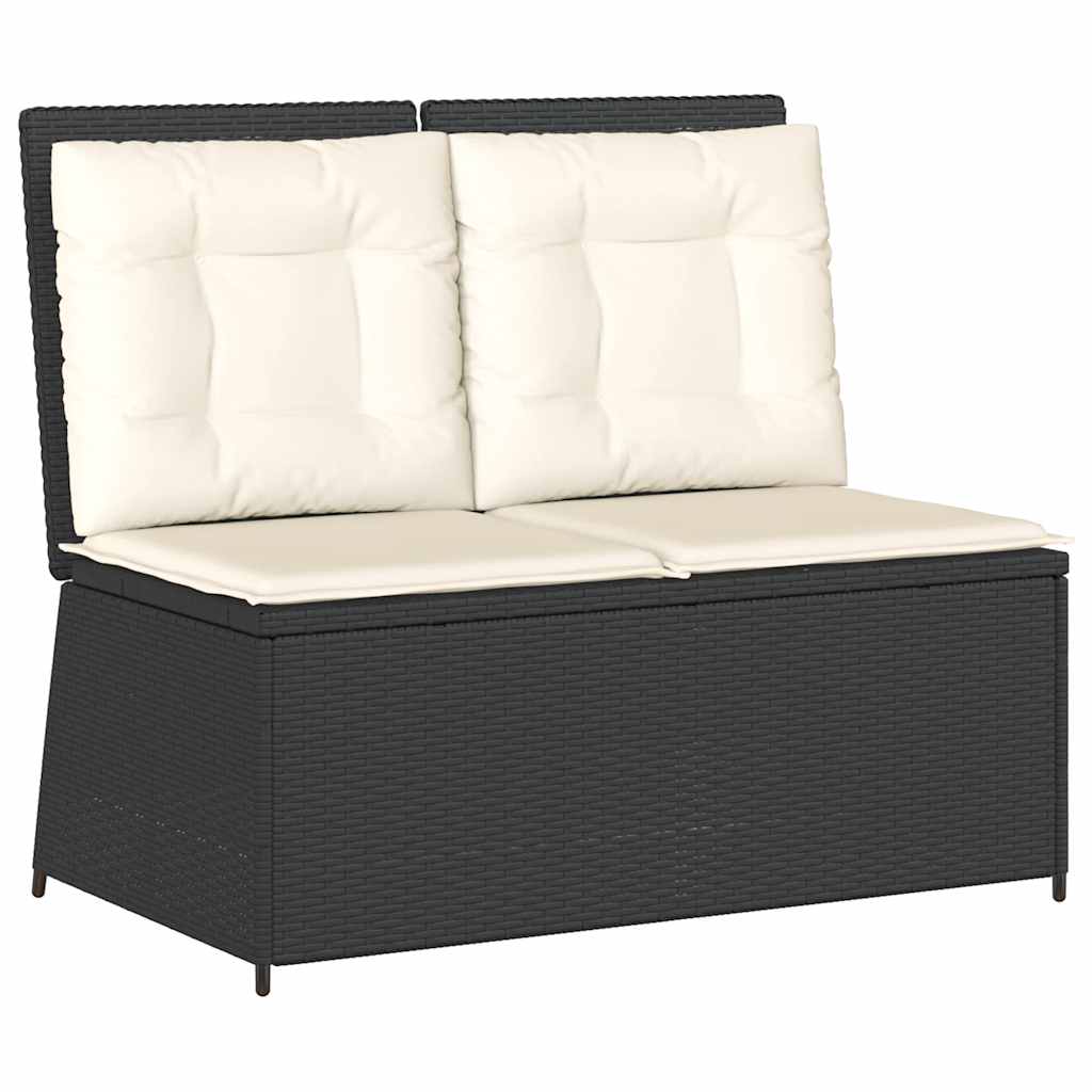 Tuinbankje verstelbaar met kussens poly rattan zwart is nu te koop bij PeponiXL, paradijselijk wonen!
