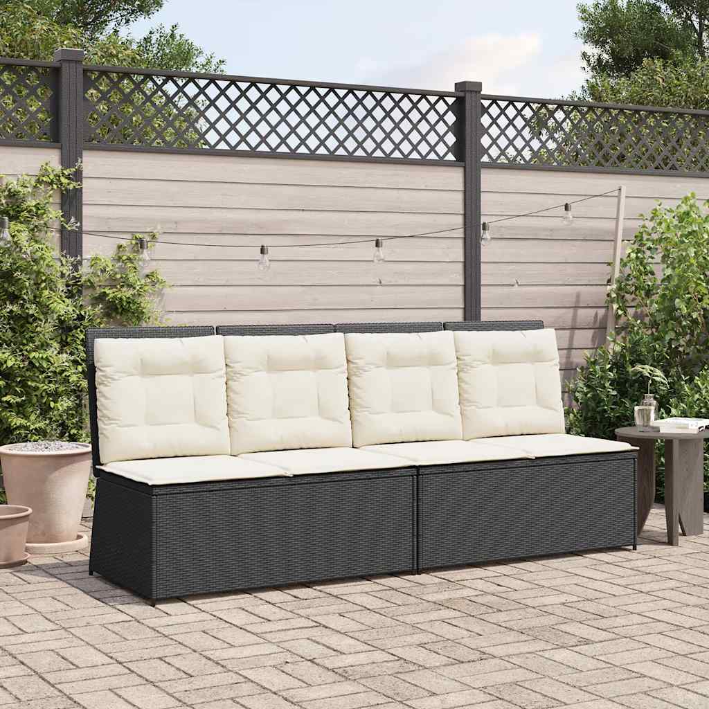 Tuinbankje verstelbaar met kussens poly rattan zwart is nu te koop bij PeponiXL, paradijselijk wonen!