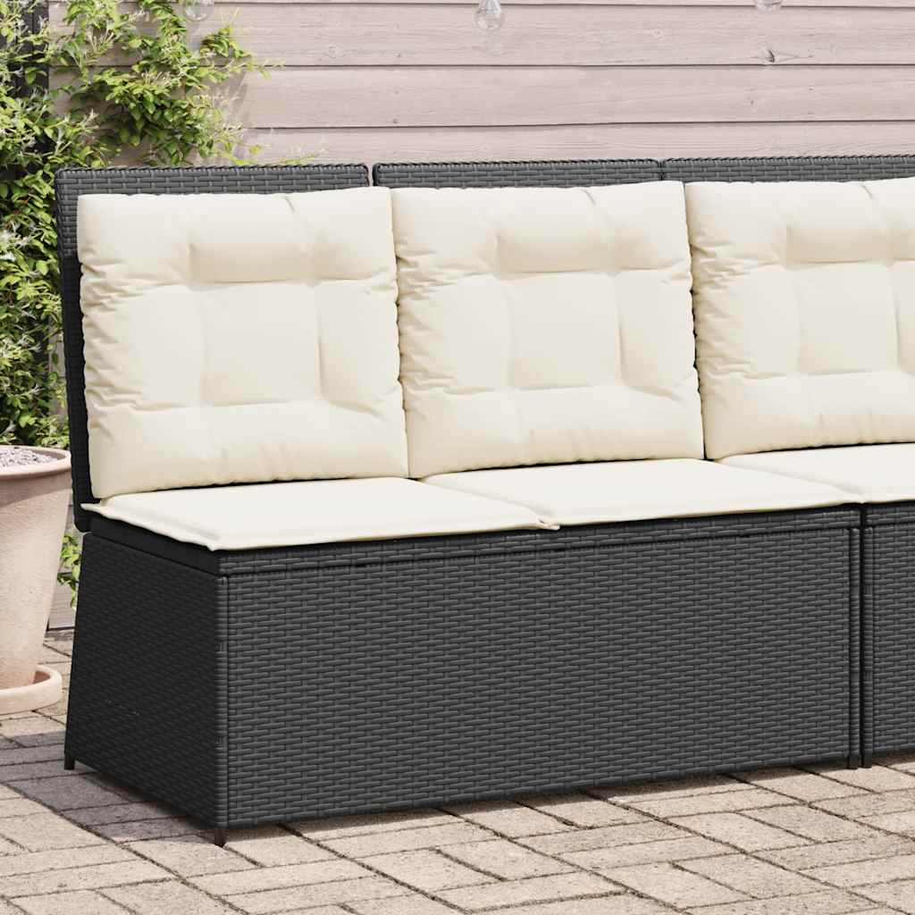 Tuinbankje verstelbaar met kussens poly rattan zwart is nu te koop bij PeponiXL, paradijselijk wonen!